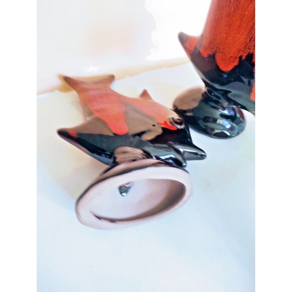 Canuck pottery Canada Angelfish Figurines(set of 2) Red Drip Glaze 8" tall - Picture 8 of 11